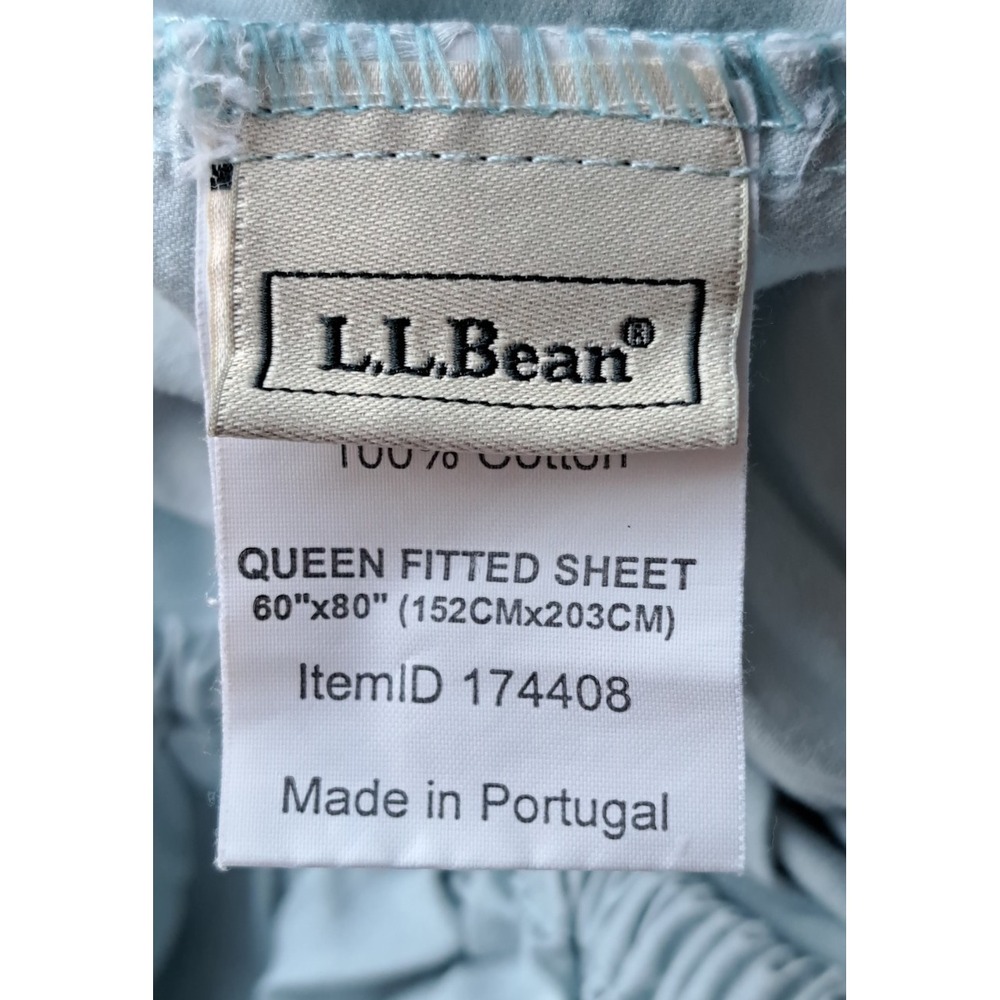 L. L. Bean Queen Fitted Sheet 100% Cotton Light Blue Deep Pocket Made Portugal